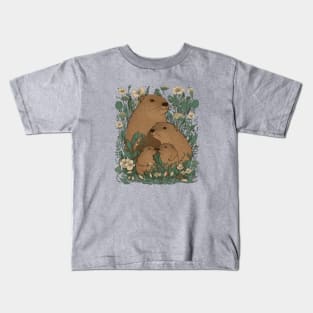 Floral Capybara Family Kids T-Shirt